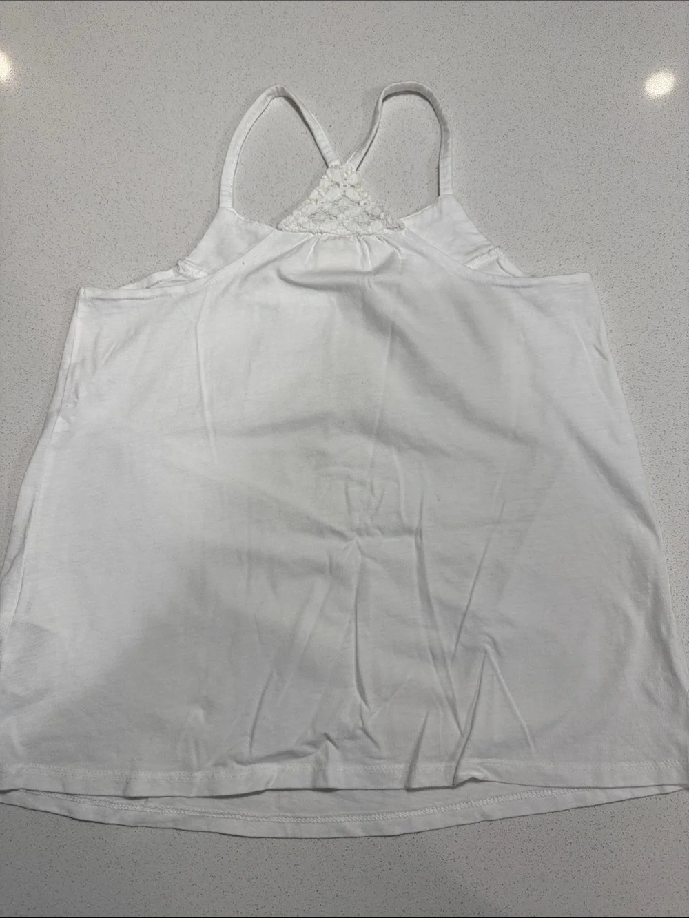 Girls White Lace Yoke Cotton Spaghetti Strap Tank Top